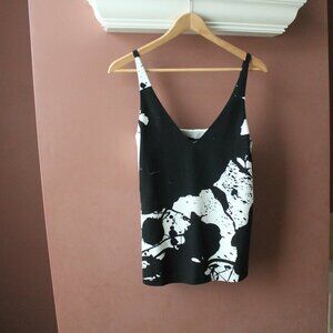 Tibi Black and White, Paint Splatter, Abstract Print, Silk Sleeveless Tank sz 6